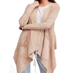 free people tan cardigan with pink stitching
